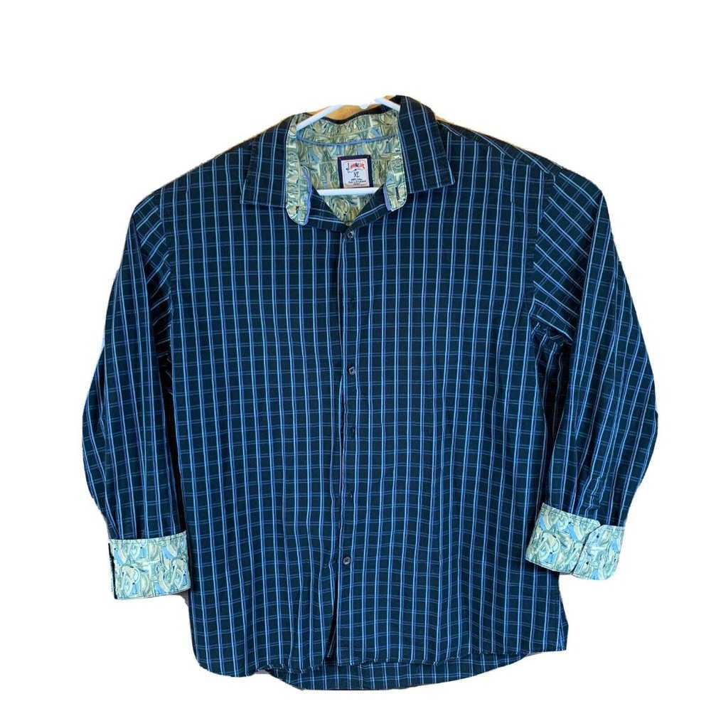J Garcia Mens Long Sleeve Flip Cuff Cotton Multicolor Button Up Shirt SZ Large